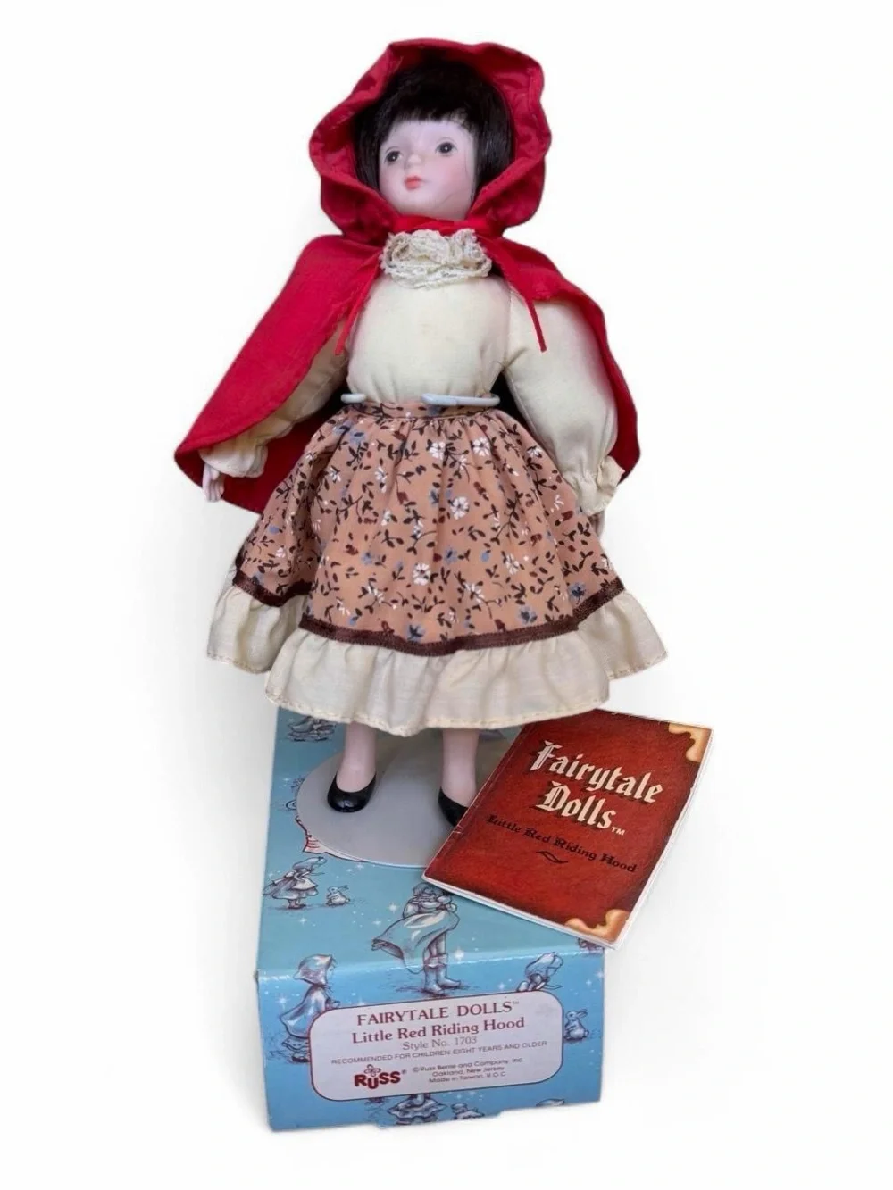 Vintage Russ Berrie Porcelain Doll Red Riding Hood Doll with original box  7.5”